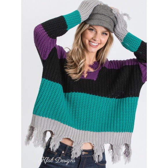 LAST 1! V Neck Destroyed Vibrant Sweater! - Picture 5 of 6